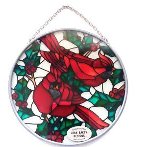 Cardinal Stained Glass SunCatcher Winter Holly Christmas Joan Baker VTG Birds